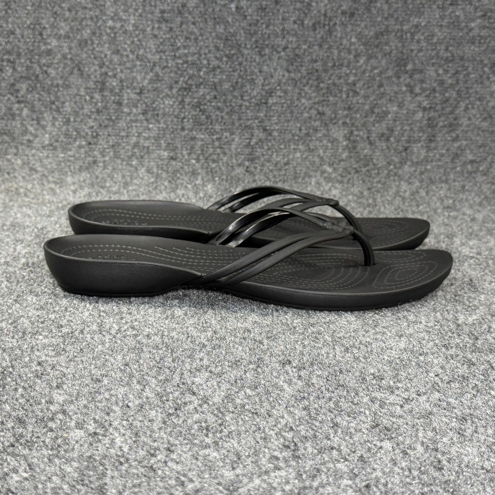 Crocs Isabella Thong Sandals Women's 11 Black Summer Beach Athletic Flip Flops